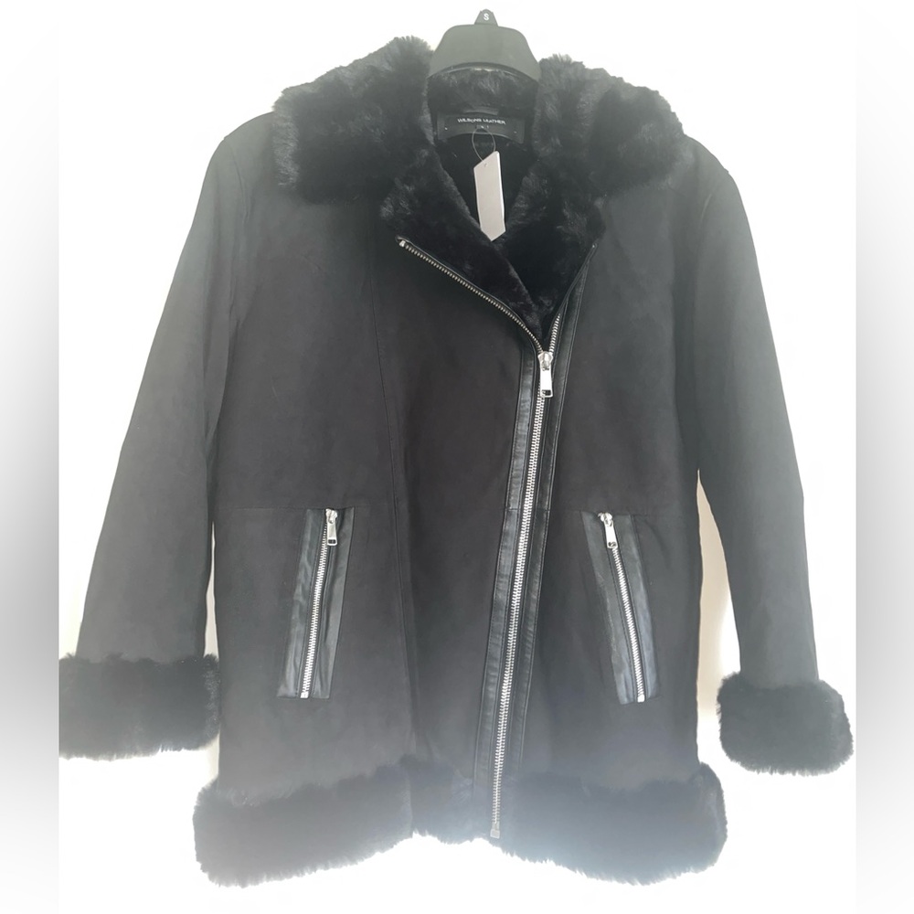 NWT Wilson’s Leather Giovanna Suede Asymmetrical With Faux Fur Lining - Black S